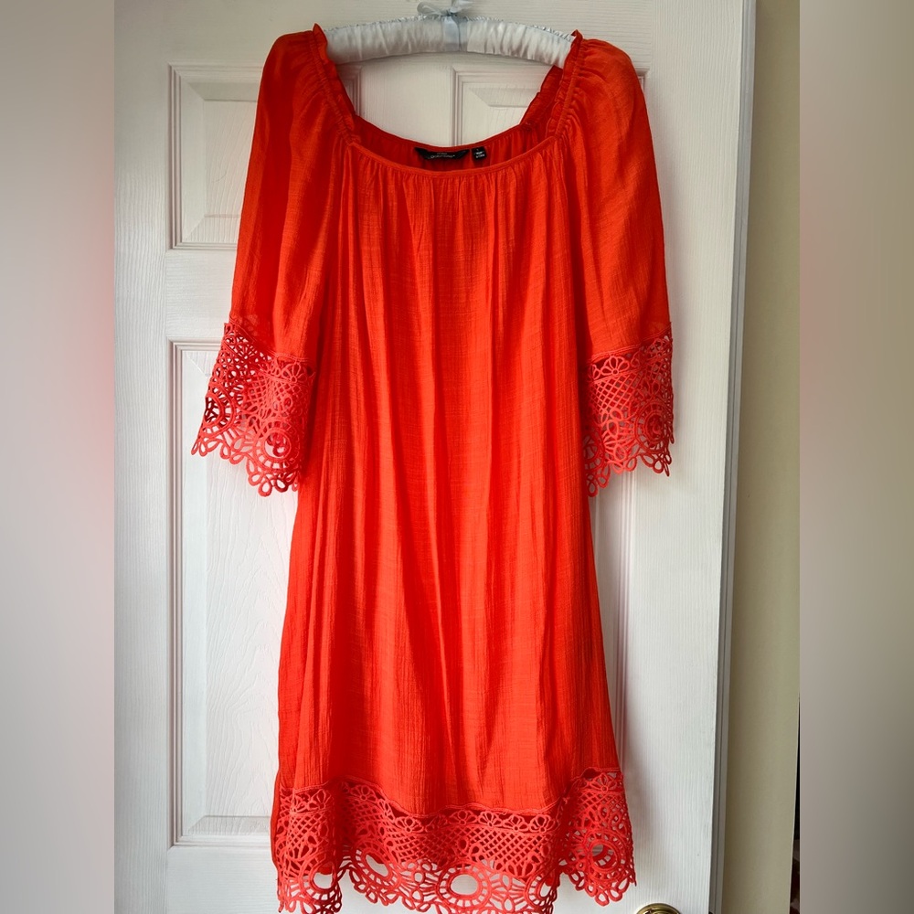 🌸 Mlle Gabrielle Vibrant Orange Dress with Lace Sleeves 🌸